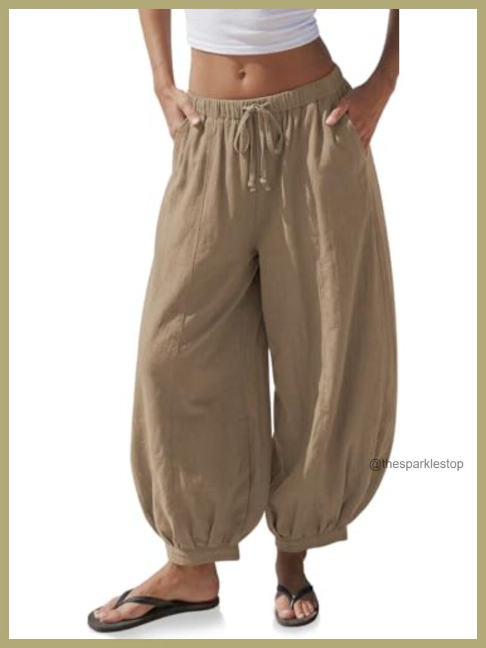 Linen Balloon Pants Wide Leg Harem Palazzo Flowy Casual High Waist